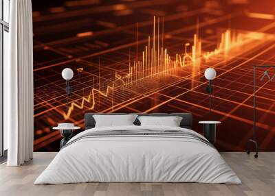 Warm tones holographic business chart in a digital cyberspace Wall mural