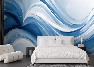 A blue and white wave pattern with a white background Wall mural