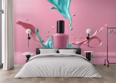 a bottle of nail polish with a splash of liquid for beauty makeup concept Wall mural