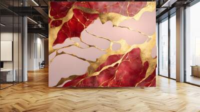 A gold and red abstract painting with a lot of texture and gold accents Wall mural