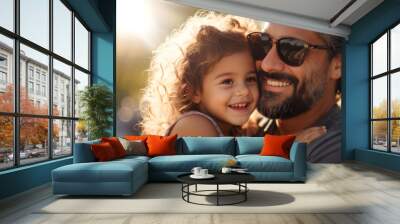 A man and a little girl are smiling and hugging each other Wall mural