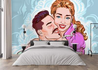 Cute couple of lovers Wall mural