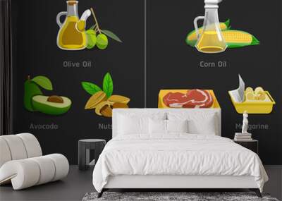 Good and bad fats for cooking. Foods to maintain a healthy body.Nutrition should pay special attention. Wall mural