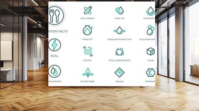 Nutrition facts icon in outline style suitable for label modern product and Food science & Research content. Symbols of common nutrients food products. Wall mural