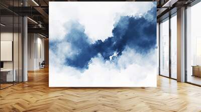 abstract deep blue cloud watercolor background on white background, a large area of dark blue color in the center of the composition, minimalistic design, high resolution, Wall mural