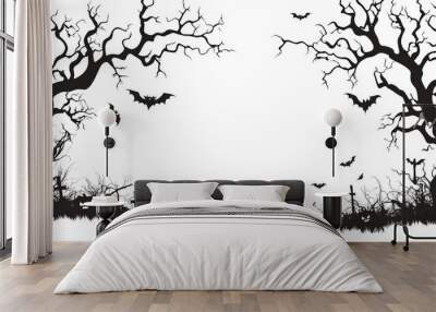 Halloween Concept,Grunge black and white tree branch silhouette ink splatter vector illustration for vintage design,Generated By Ai Wall mural