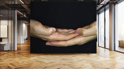 Young man hand practicing meditation. Wall mural