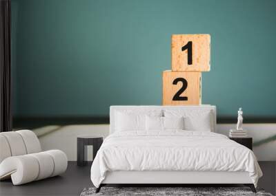 Wooden block number using as business competition concept Wall mural