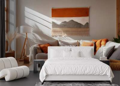 Cozy living room with orange tones Wall mural