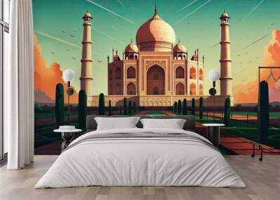 illustration of the taj mahal, travel concept Wall mural