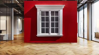 White window on a red wall Wall mural