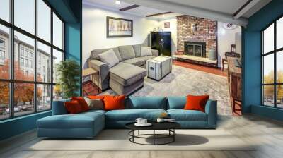 Basement living room space with fireplace Wall mural