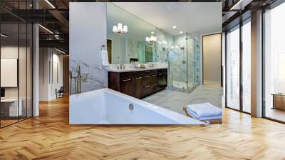 Incredible marble bathroom with fireplace. Wall mural