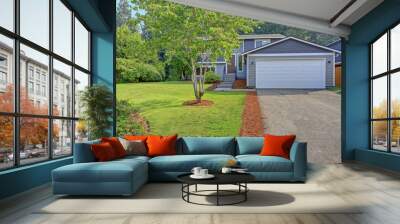 Lovely grey rambler house exterior features grey siding Wall mural