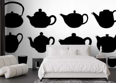 Set Japanese Teapot silhouette traditional icon. Japan teacup symbol vector Illustration Wall mural