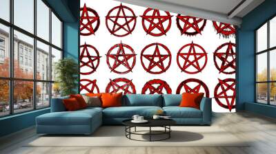 set red pentagram symbol. invert Pentacle icon. satanic sign grunge gothic tattoo design vector illustration Wall mural