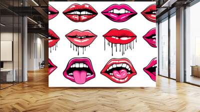 set vector lips icon. mouth sticking out tongue tattoo design illustration  Wall mural