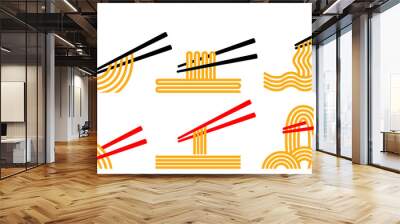 Set vector noodles with chopstick icon logo. ramen spaghetti symbol design illustration Wall mural