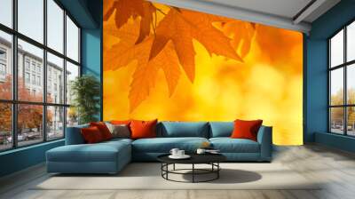 autumn leaves, reflecting in water, very shallow focus Wall mural