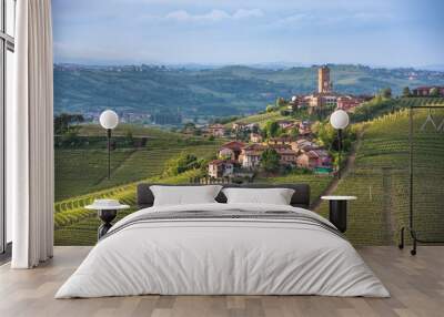 Panorama of Piedmont vineyards and Barbaresco town Wall mural