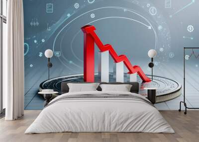 A 3D coin background with a blue finance graph and investment bar, showcasing growth and success in the market with technology and currency reports Wall paper  Wall mural