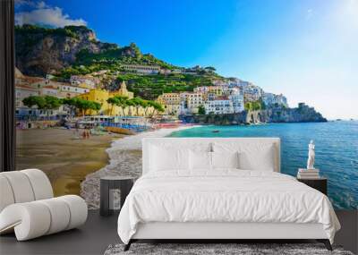 View of Amalfi village along Amalfi Coast in Italy in summer. Wall mural