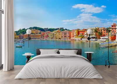 View of beautiful coastline in summer at the Bay of Silence in Sestri Levante, Italy. Wall mural