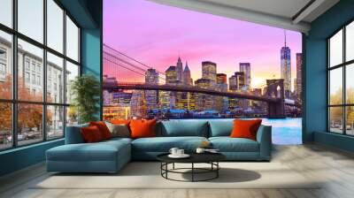 View of New York City at dusk. Wall mural