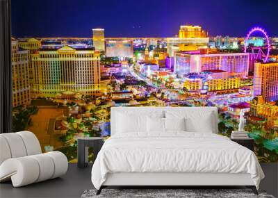 View of the Las Vegas Boulevard at night with lots of hotels and casinos in Las Vegas. Wall mural