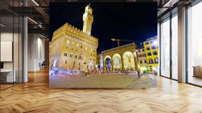 View of the Piazza della Signoria and Palazzo Vecchio in Florence at night. Wall mural