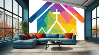 Baptist cross in mountain logo design. Cross on top of the mountain and home shape logo. Wall mural