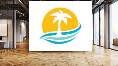 Beach and palm tree vector logo. Travel and tourism sign. Wall mural