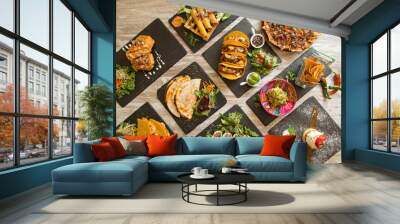 Varied Mexican food viewed from above. Wall mural