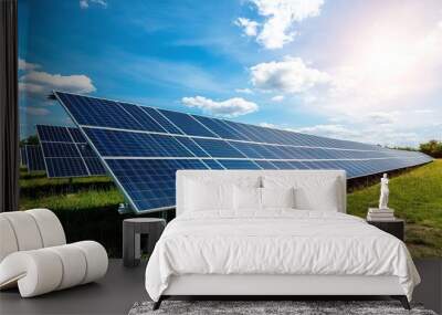 Solar panel produces green, environmentally friendly energy from the setting sun. AI generated image Wall mural