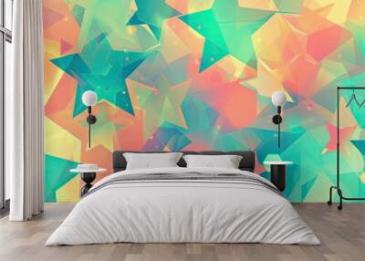 A vibrant summer wallpaper with playful star and hexagon shapes in bright turquoise Wall mural