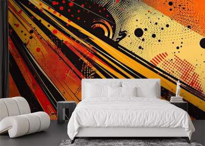 Abstract pop art backdrop in orange featuring speed lines whimsical dots and shapes Wall mural