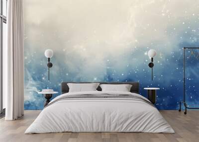 Abstract: soft white deep royal blue hues cloud-like patterns glowing stars festive ambiance backdrop Wall mural