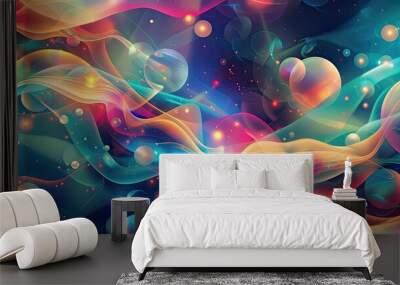 Abstract wallpaper of geometric shapes and organic forms in dynamic light gradients Wall mural