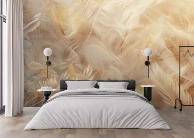 Abstract wallpaper with earth tones feather patterns golden accents Wall mural