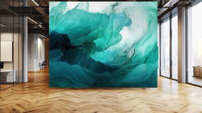 abstract watercolor paint background in shades of teal blue and green Wall mural