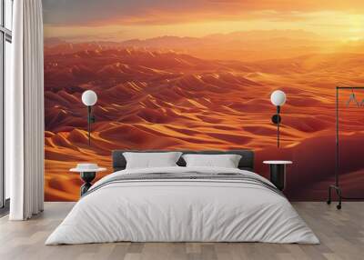 Backdrop showcasing a desert landscape with sand dunes glowing sunset light and soft shadows creating depth Wall mural