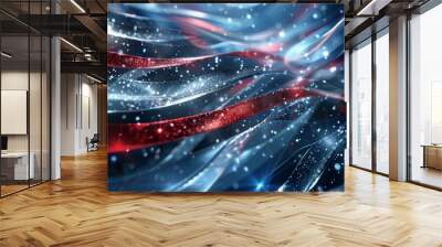 Background with blue silver textures red white ribbons and sparkles Wall mural