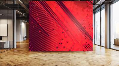 Background with red stripes halftone dots and swoosh lines for comic pop art Wall mural