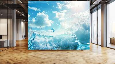 Blue water splashes and swirling liquid patterns with soft waves creating a vibrant summer wallpaper Wall mural