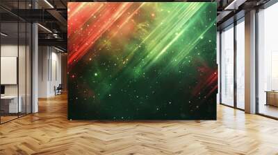 Bold green and red diagonal streaks with light effects and white stars. background Wall mural