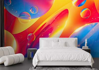 Bold retro background with red blue yellow and dynamic fractal shapes with reflections Wall mural