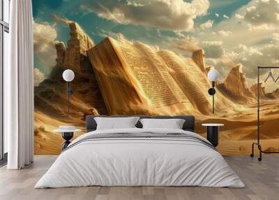 Books in desert dunes an enigmatic background Wall mural