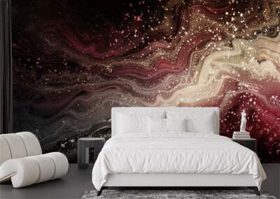 Burgundy to black gradient with lace-like patterns in silver and gold light particles. background Wall mural