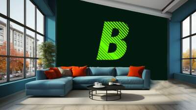 letter B cursive texture in green color with slanted lines, speed and movement Wall mural