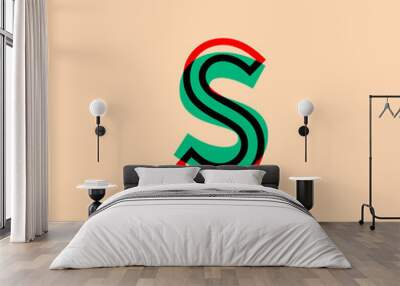 letter symbol s with blue and red colors retro style for advertising Wall mural